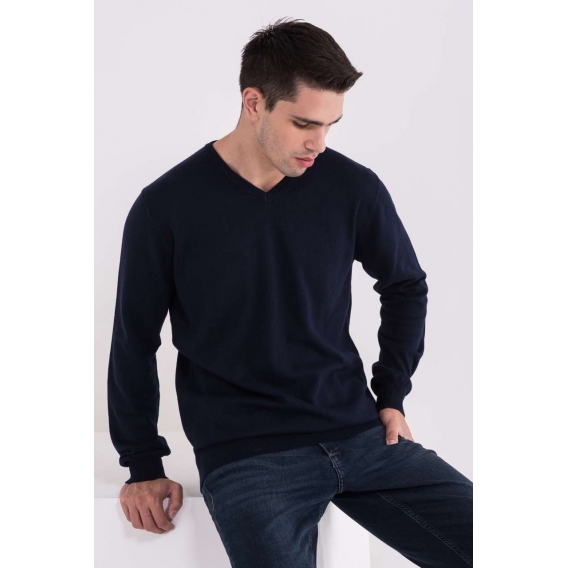 MEN’S V-NECK FINE GAUGE COTTON PULLOVER