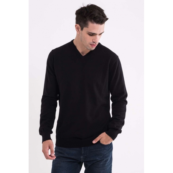 MEN’S V-NECK FINE GAUGE COTTON PULLOVER