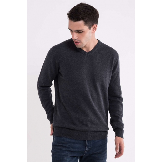 MEN’S V-NECK FINE GAUGE COTTON PULLOVER